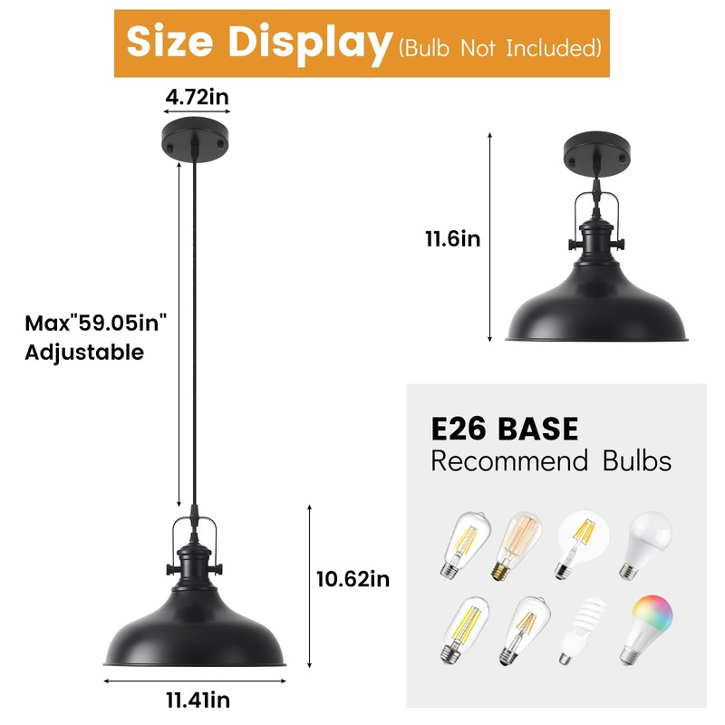 LWWHQ Black Pendant Lights Kitchen Island 3 Pack, 11.41" Kitchen
