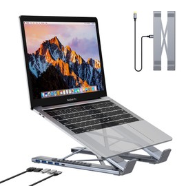 Mukiya 5-in-1 USB C Hub Adjustable Aluminum Laptop Stand, 4-Port USB A 3.0 with 5Gbps Data Transfer USB C Hub Docking Station [Charging Not Supported] for MacBookPro/Air/Dell/HP/Lenovo
