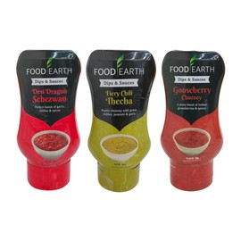 Food Earth Indian Dips & Chutneys Variety Pack – Desi Dragon Schezwan, Gooseberry Chutney & Fiery Chili Thecha – Vegan & Gluten-Free Indian Sauces (Pack of 3)