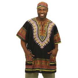 Traditional Print Unisex Dashiki, Black