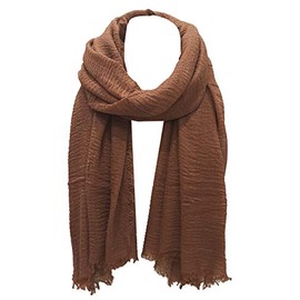 World of Shawls Chic Ladies Crinkle Distressed Effect Scarf with Fringed Edges (Light Brown)