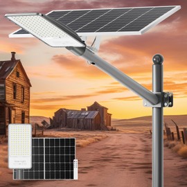 Solar Street Lights Outdoor Waterproof, Super Bright LED All Aluminum Solar Flood Lights with Remote Control, IP65, 6500K Dusk to Dawn Solar Security Lights for Yard, Path, Street, Parking Lot