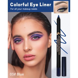 Blue Eyeliner Gel Pencil, Sharpenable Multi-Use Colored Eyeliner Waterproof Smudge-Proof, Cream Smooth Matte Eye Liner Pen Long Lasting, Waterline Eyeliner with Sharpener, High Pigmented Eye Makeup-03