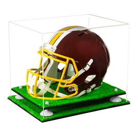 Better Display Cases Clear Acrylic Football Helmet Display Case with White Risers and Turf Base (A002-WR)