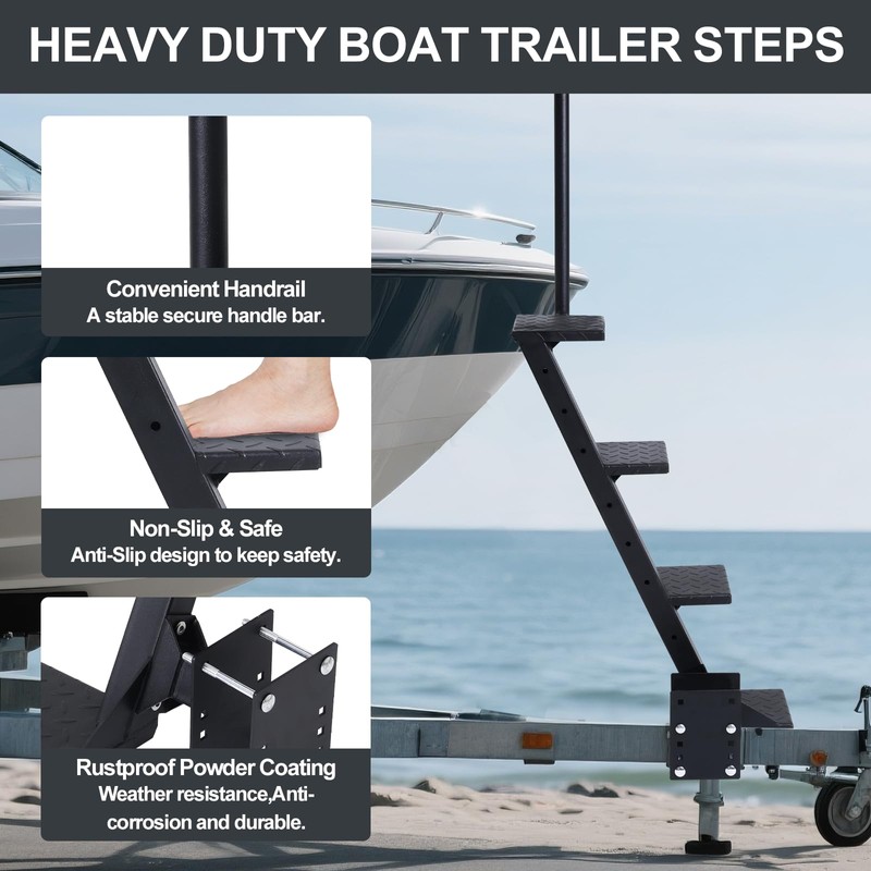 4 Step Boat Trailer Steps,Heavy Duty Boat Steps with Handle