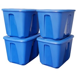 HOMZ 18 Gallon Medium Standard Stackable Plastic Storage Container Bin with Secure Snap Lid for Home Organization, Blue, 8 Pack