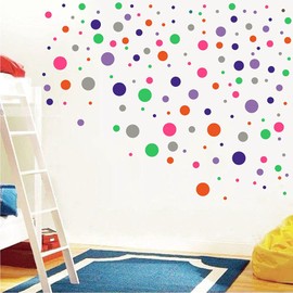 ANFRJJI Circle Wall Decals for Baby Room - Removable PVC Polka Dots in Multi-Color and Sizes - 150pcs JWH155 (State Gray+Hydrangea Purple+Fluorescence Green+Purple+Pink+Orange)