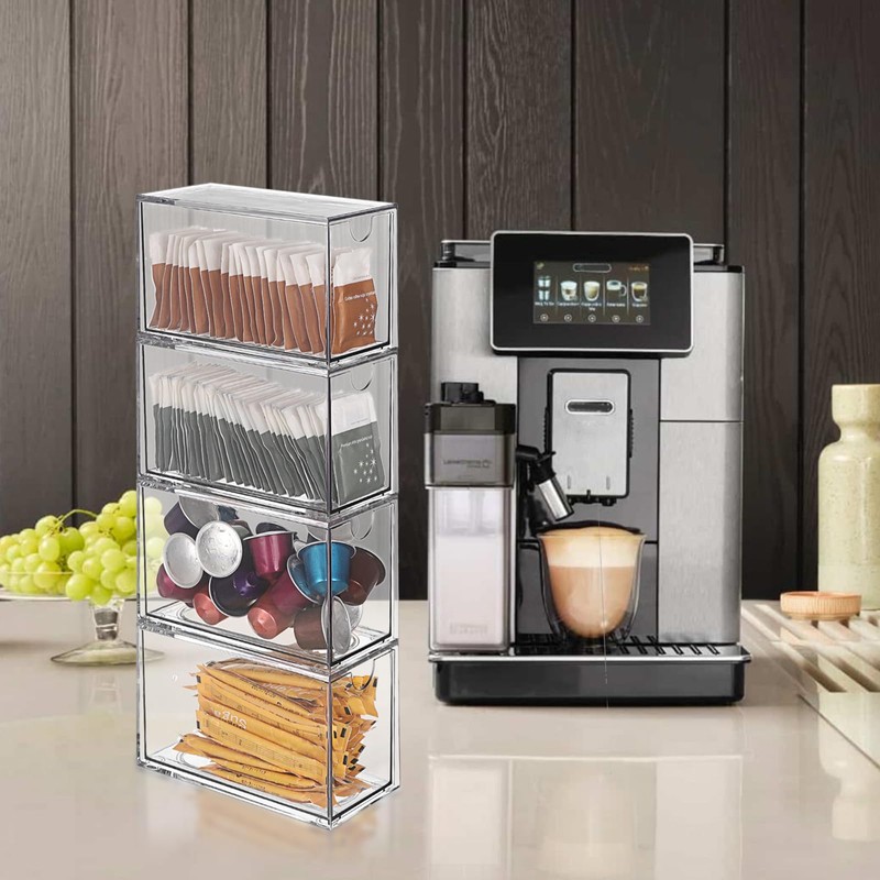 ELLDOO 4 Drawers Tea Bag Organizer, Clear Acrylic Stackable Tea