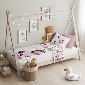 texpot Children's Bed Linen Set 100 x 135 + 40 x 60 cm with Cute Print Motifs 100% Cotton Zip Easy Care (Unicorn)