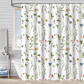 FAIRYGATE Bathroom Curtains Shower 180x180cm Spring Flower Shower Curtain Summer Curtain Artwork Print Polyester Waterproof Material Home Bathtub Sets with 12 Hooks B8018