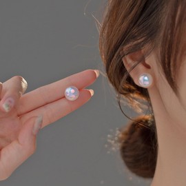 PearlLives Pearl Earrings 18K Gold Plated 925 Sterling Silver Stud Earrings Button Simulated Shell Pearl Earring Studs Hypoallergenic For Women (10MM Dazzling Starry Sky Button Pearl Stud Earrings)