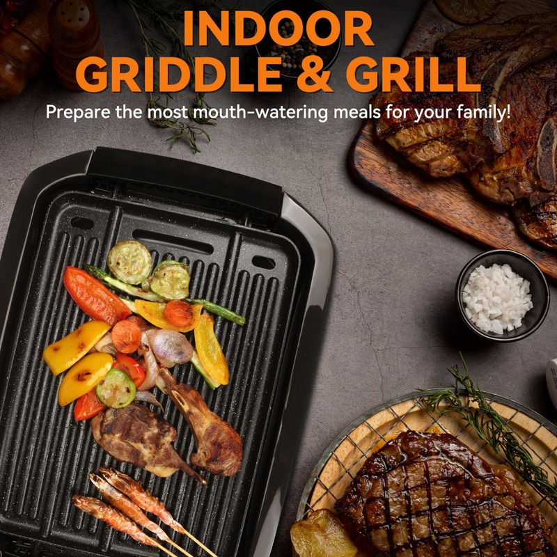 Baker’s Friend Indoor Griddle & Grill, Electric Griddle with 2