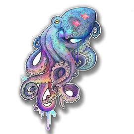 Vinyl Stickers Octopus Watercolor Premium Quality Decals Indoor/Outdoor Use for Car Bumper Vehicle Laptop Window & Any Surfaces