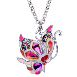 BONSNY Statement Enamel Rhinestone Butterfly Necklaces Pendant Original Design for Women Nature lover Insect Jewelry (Pink)