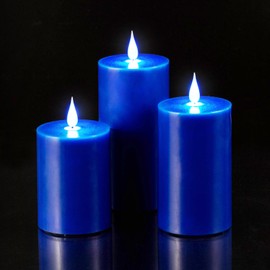 Windshell Blue Flickering Flame Candles (Blue LED Light Source), 3D Wick Design/Battery Operated, Real Wax Flameless Blue Pillar Candles, Remote Control with Timer and Dimmable
