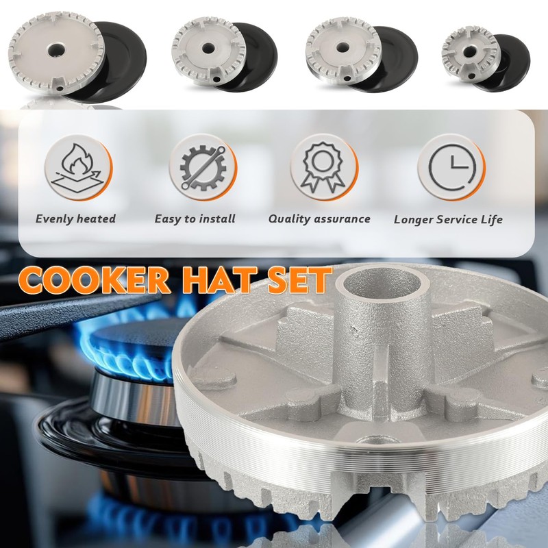 HUAREW Gas Stove Burner Caps Set, Cooker Hat Set Suitable