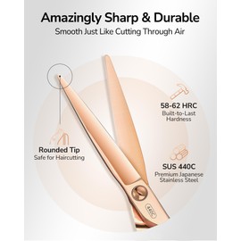 ULG ULG Professional Hair Cutting Scissors with Luxury 18K Rose Gold Finish 6.5" Barber Scissors 440C Japanese Stainless Steel Hand-Honed Razor Sharp Blades Offset Handles Tension Adjustable, Right-Handed