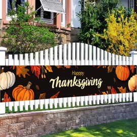 BlissYard Thanksgiving Banner 180x20 Inches Hanging Decor Pumpkin Leaf Harvest Scene Decoration for Home Party Supplies Photo Backdrop Outdoor Indoor Holiday Season Decor