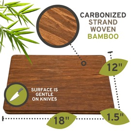Bamboo Wood Cutting Board, Wood Chopping Block & Serving Tray (Carbonized Strand Woven, Small)