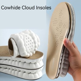 Leather Insoles for Women Men s - 4D Cushioning Cowskin Cloud Insole - Super Soft Memory Foam Insole (Brown, Women: US 4-8.5)