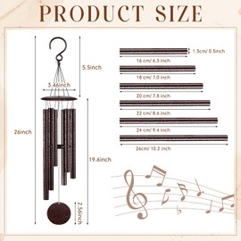 Leinuosen Outside Wind Chimes, 26" Aluminum Wind Chime Deep Tone 6 Tubes, Gift for Women, Men, Mom, Birthday, Christmas or Memorial Loss of Loved One, Garden, Patio, Outdoors Decoration(Copper Vein)