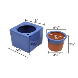 Ceramic African Violet Self Watering Pot 6 Inch Square Pot 3.5 Inch Innter Pot Easy Fill Water Reservoir Blue