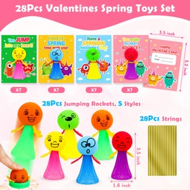 Valentines Day Cards for Kids School 28Pcs Jumping Rockets Popper with Valentines Day Gifts for Kids Classroom Class Exchange Pop up Fidget Toys Slinky Launcher Valentine Party Favors Toddler Boy Girl