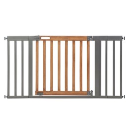 Summer Infant West End Extra Wide Safety Pet and Baby Gate, 36"-60" Wide, 30" Tall, Pressure or Hardware Mounted, Install Wall to Wall in Doorway, Auto Close Walk-Thru Door - Oak Wood and Metal