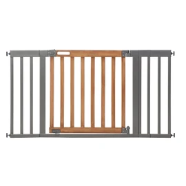 Summer Infant West End Extra Wide Safety Pet and Baby Gate, 36"-60" Wide, 30" Tall, Pressure or Hardware Mounted, Install Wall to Wall in Doorway, Auto Close Walk-Thru Door - Oak Wood and Metal