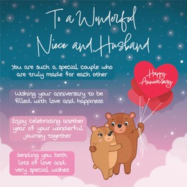 Hunts England - Niece And Husband Poem Anniversary Card - Starry Night - Cute Bears - Verse Anniversary Card For Niece And Husband - Happy Anniversary Niece And Husband Anniversary Card