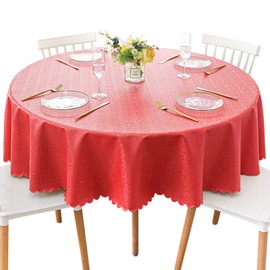 Jeloris Round Waterproof Vinyl Tablecloth, Stain Resistant Heavy Plastic Tablecloth, Wipeable Spillproof Oil-Proof Vinyl Table Cover for Kitchen, Dining, Parties, Wedding (70 inch, Red)