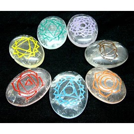 Seven Clear Quartz Chakra Cabochons Carving Reiki Set Crystal Healing Men Women Gift Wellness Handcrafted