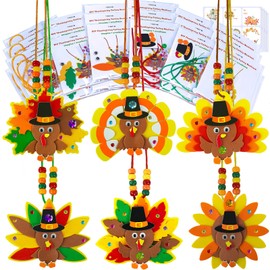 Winlyn 24 Sets Fall Craft Kits DIY Thanksgiving Turkey Necklaces Art Sets Autumn Maple Leaves Turkey Feathers Foam Thanksgiving Stickers for Kids Harvest Home Classroom Activities Party Favors