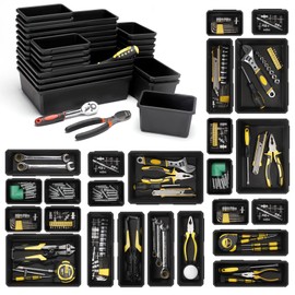 GARDENWORK 24-Pack-Black Tool Drawer Organizer Tray Set Deep to 2.55", Office Desk Organizer Divizer,for Garage Tool Organization and Storage Box Chest Cabinet with Interlocking Design