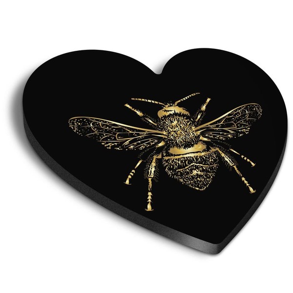 1x Heart MDF Magnet 6cm - Golden Bumble Bee Sketch