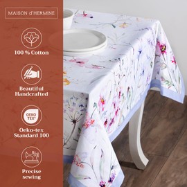 Maison d' Hermine 100% Cotton Table Cover - 70"x90" Rectangle Decorative Tablecloth - Tablecloths for Dining, Wedding, Farmhouse & Parties - for Spring & Summer - Summer Floral Collection