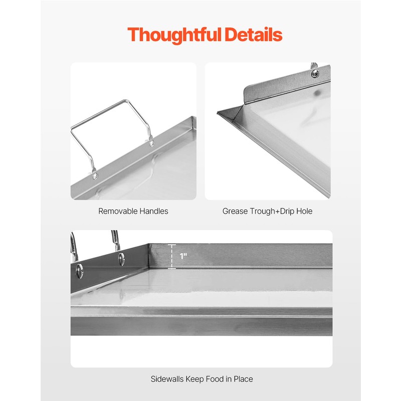 VEVOR Stainless Steel Griddle, 23x16 inch Universal Flat Top Rectangular