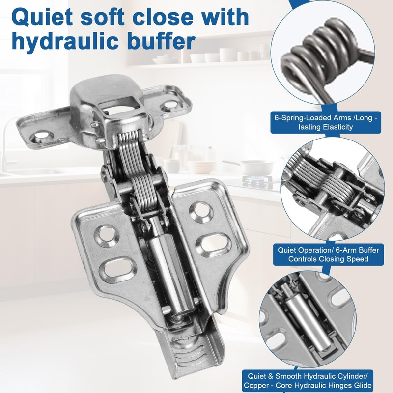 12 Pcs Cabinet Hinges with 48 Screws, Full Overlay Concealed
