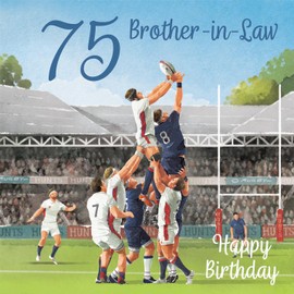 Hunts England - 75th Brother In Law Rugby Birthday Card - Milo's Gallery - Age 75 Sport Fun Birthday Card For Brother-in-Law - Birthday Card For 75 Year Old Rugby Fan - Age Seventy Five
