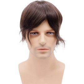 Lishy Men’s Hairpiece 8”x6” Toupee for Man European Human Hair Pieces Mono Lace Top with Durable PU Around Medium Light Density (8"x6", #4 Medium Brown Color)