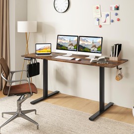Giantex 63" x 24" Electric Standing Desk with Adjustable Height, Stand up Computer Workstation with Cable Hole, Hook, Modern Gaming Table, Ergonomic Sit Stand Desks for Home Office (Rustic Brown)