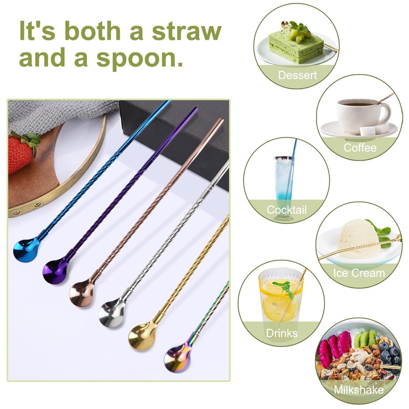 6 PCS Long Handle Spoon, 9 Inch Ice Tea Spoon,