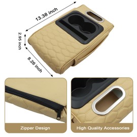 Priprilod Beige Car Center Console Armrest Pillow, Memory Foam with Cup Holder and Cell Phone Holder, Multifunctional Car Center Console Organizer, Universal Fit for Most Car Interior Accessories