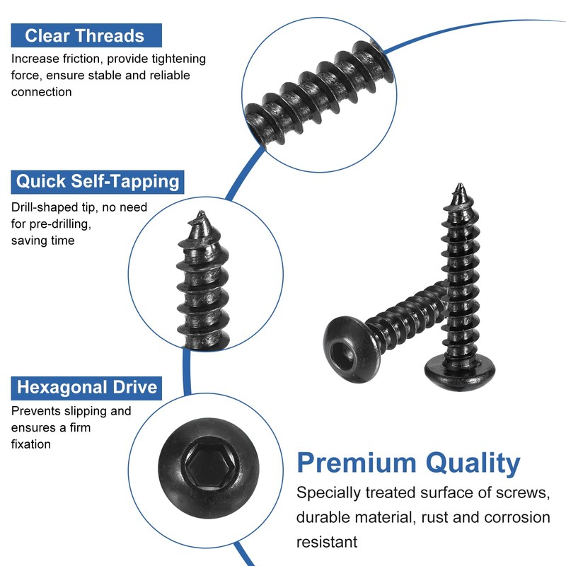 uxcell Hex Socket Self Tapping Screws, M4 x 20mm Carbon