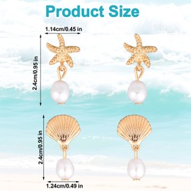 Mikovivi Starfish Earrings for Women, Gold Seashell Pearl Dangle Earrings Sea Beach Shell Jewelry Ocean-Themed Gift Fashionable Summer Vacation Essentials for Women