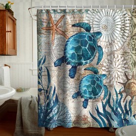 Final Friday Nautical Shower Curtain Teal Sea Turtles Theme Fabric Beach Bathroom Blue Ocean Decor Sets with Grommets and Hooks 72 x 84 Inch Green