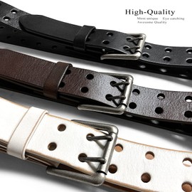 Ben Twin Roller Vintage One-Piece 100% Full Leather Jean Belt Punk Biker Belt 1-1/2" Wide (ANR-Brown, 40)