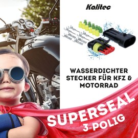 Kalitec KALI-1003 Superseal Set 3-Pin I Car Plug 1.50 mm² Max. 24 Volt I Waterproof IP67 I Oil-Resistant Quick Connector Made of Fibreglass Reinforced Polyamide (PA) for Car, Motorcycle