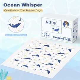 MIZOK Puppy Pads 22x22 Small, Dog Pads 100 Pack with Ocean Whisper Prints, Potty Training Pee Pads for Dogs, Dog Pee Pads Cute Super Absorbent with 6-Layer Leak-Proof and Quick-Dry Surface
