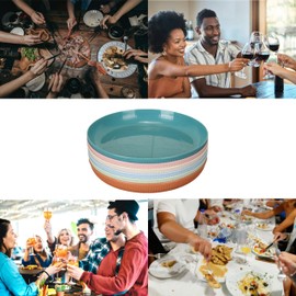 6 Pack Wheat Straw Plates Reusable Dinner Plates, Durable & Lightweight, Perfect for Home, Parties, Camping, and Dishwasher Safe (Orange, Dark Green, Pink, Blue, Green, Beige)